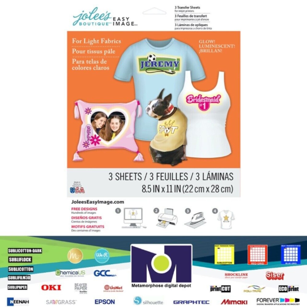 Jolee's Easy Image Transfer 8.5"x11" 3 Sh/Pkg Glow In The Dark For Light 56-47015 Made in USA